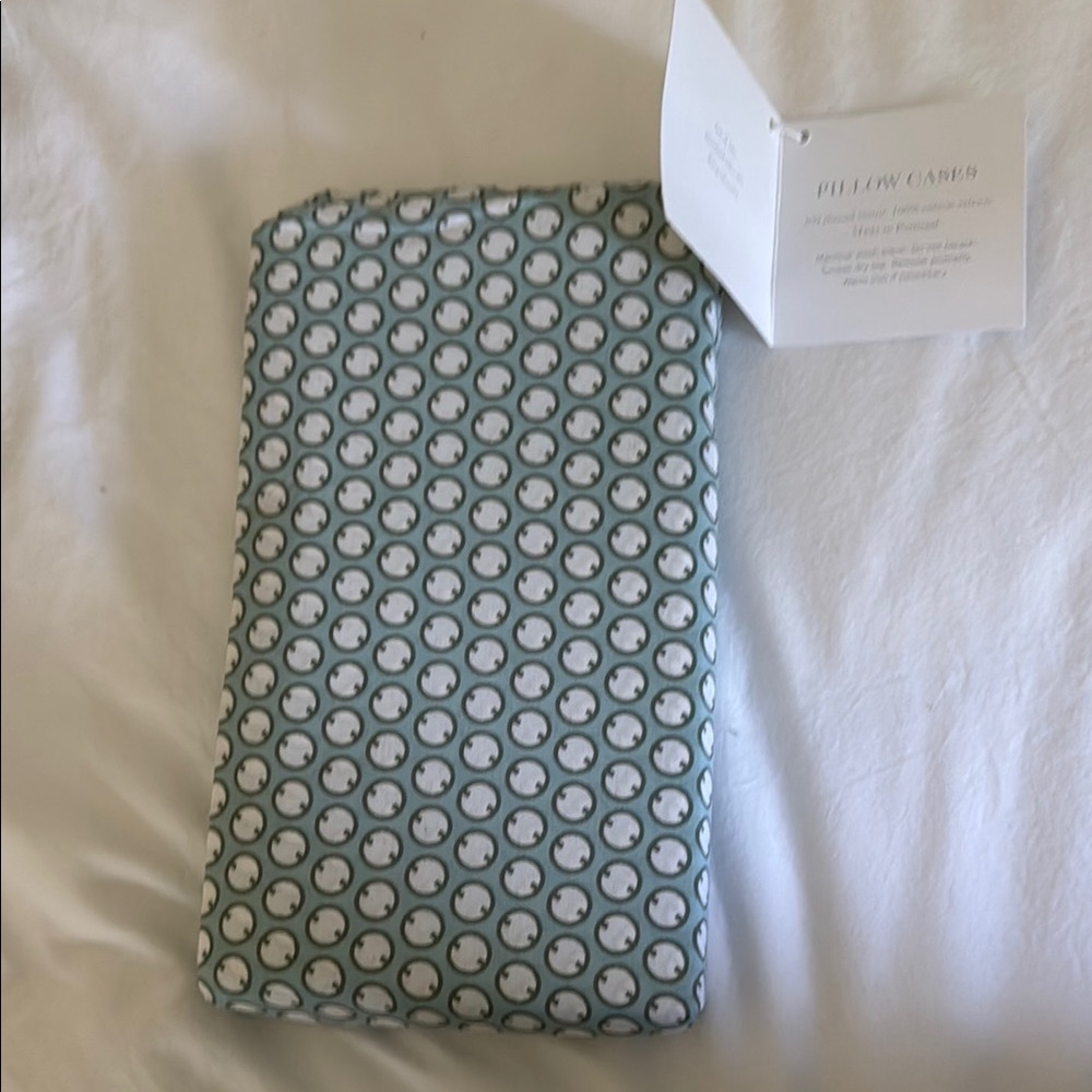 Serena & Lily Teal and White Classic Ring Percale Pillowcases (Set of 2) - King